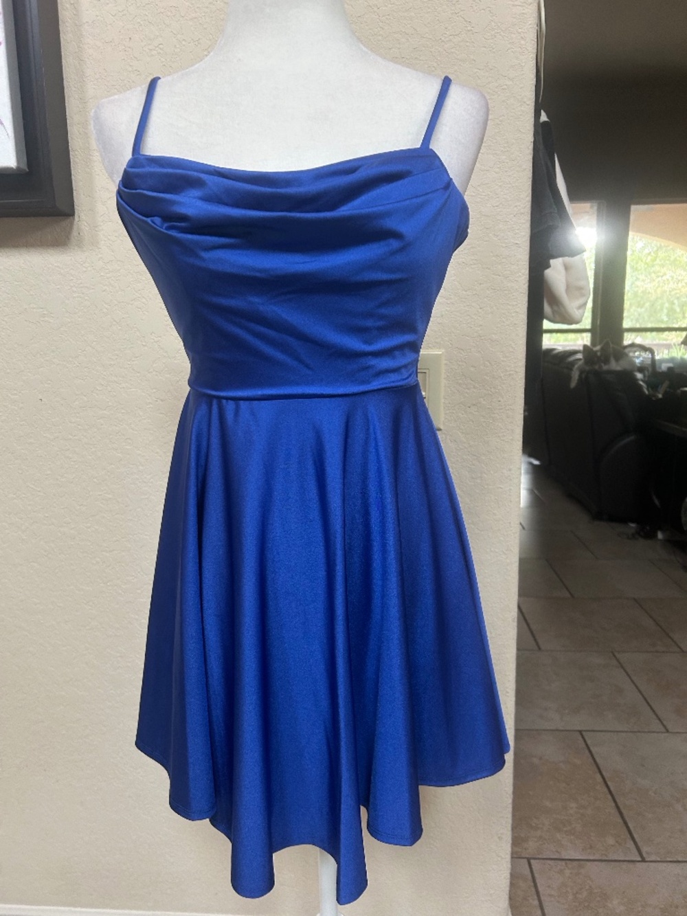 City Studio Royal Blue Cowl Neck Satin Skater Dress. Juniors. Size 3